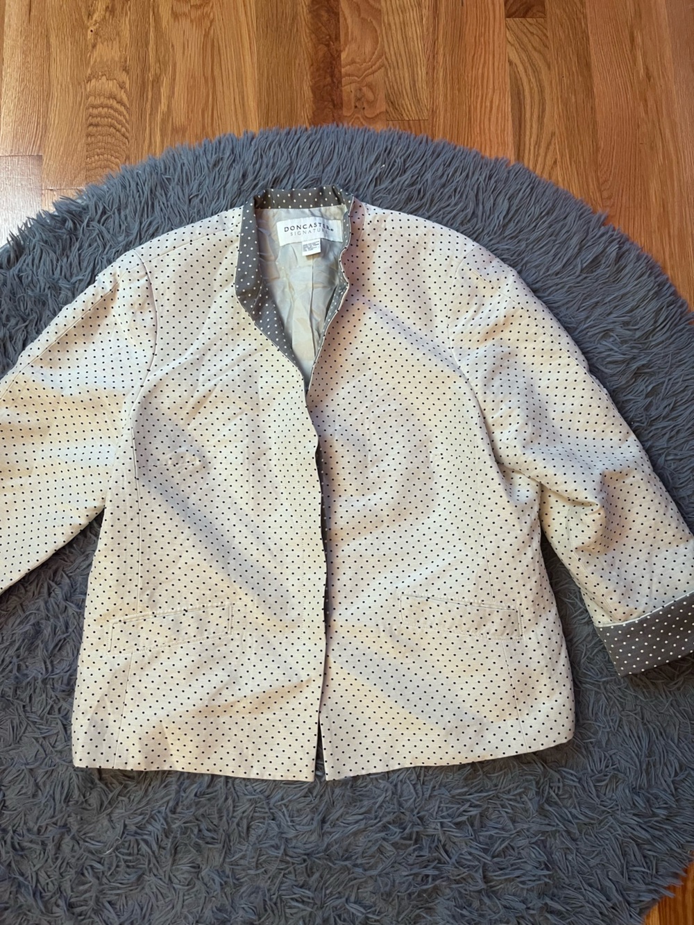 Doncaster Cream Gray Polka Dot Cotton Blend Blazer Jacket Size 16 W